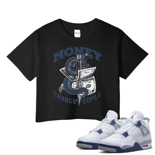 TeeVivo Crop Top Match Air Jordan 4 Retro Midnight Navy Money change people – Air Jordan 4 Crop Top, AJ4 Crop Top