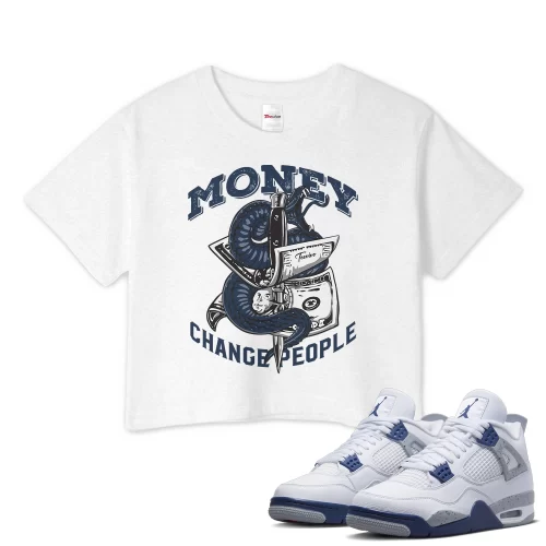 TeeVivo Crop Top Match Air Jordan 4 Retro Midnight Navy Money change people – Air Jordan 4 Crop Top, AJ4 Crop Top