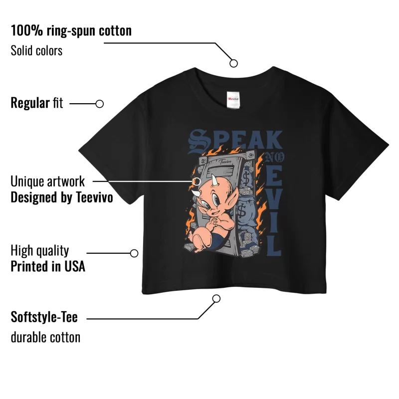 TeeVivo Crop Top Match Air Jordan 4 Retro Midnight Navy Speak no evil – Air Jordan 4 Crop Top, AJ4 Crop Top