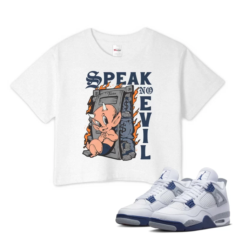 TeeVivo Crop Top Match Air Jordan 4 Retro Midnight Navy Speak no evil – Air Jordan 4 Crop Top, AJ4 Crop Top
