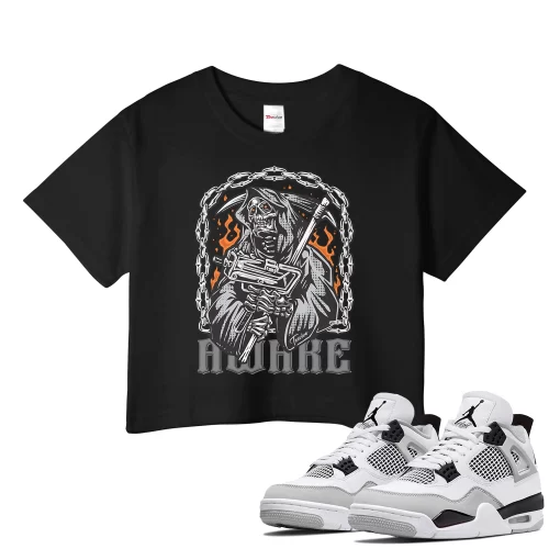 TeeVivo Crop Top Match Air Jordan 4 Retro Military Black Awake – Air Jordan 4 Crop Top, AJ4 Crop Top