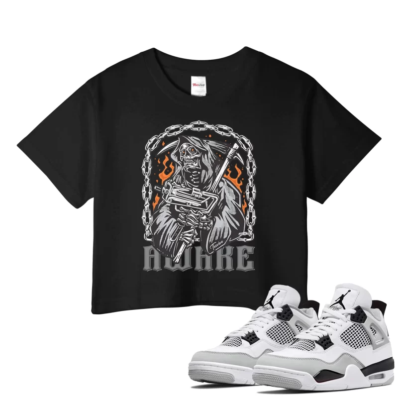 TeeVivo Crop Top Match Air Jordan 4 Retro Military Black Awake – Air Jordan 4 Crop Top, AJ4 Crop Top