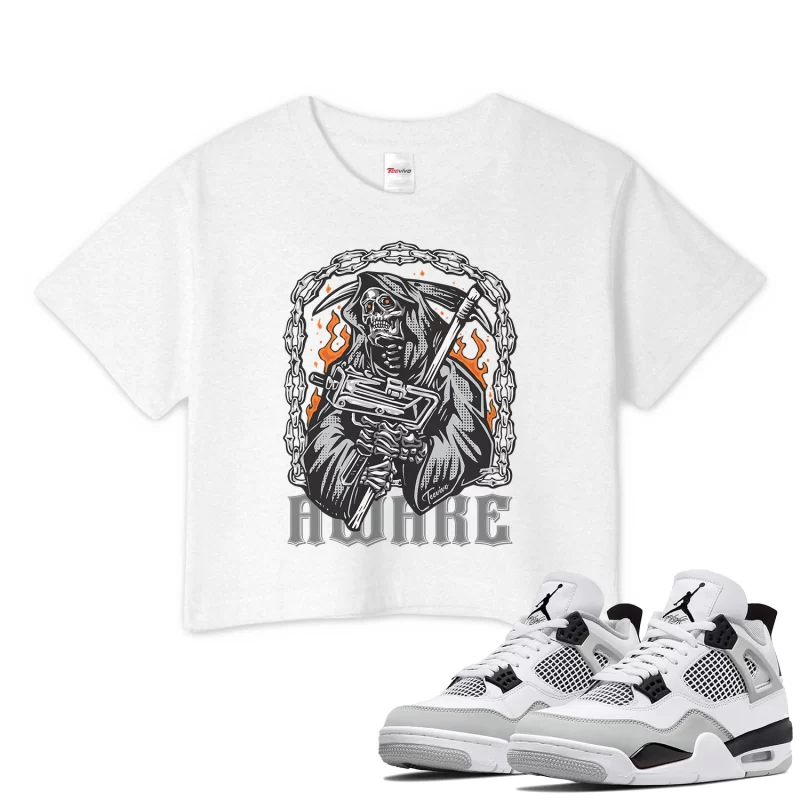 TeeVivo Crop Top Match Air Jordan 4 Retro Military Black Awake – Air Jordan 4 Crop Top, AJ4 Crop Top