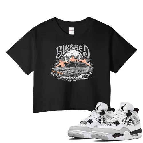 TeeVivo Crop Top Match Air Jordan 4 Retro Military Black Blessed – Air Jordan 4 Crop Top, AJ4 Crop Top