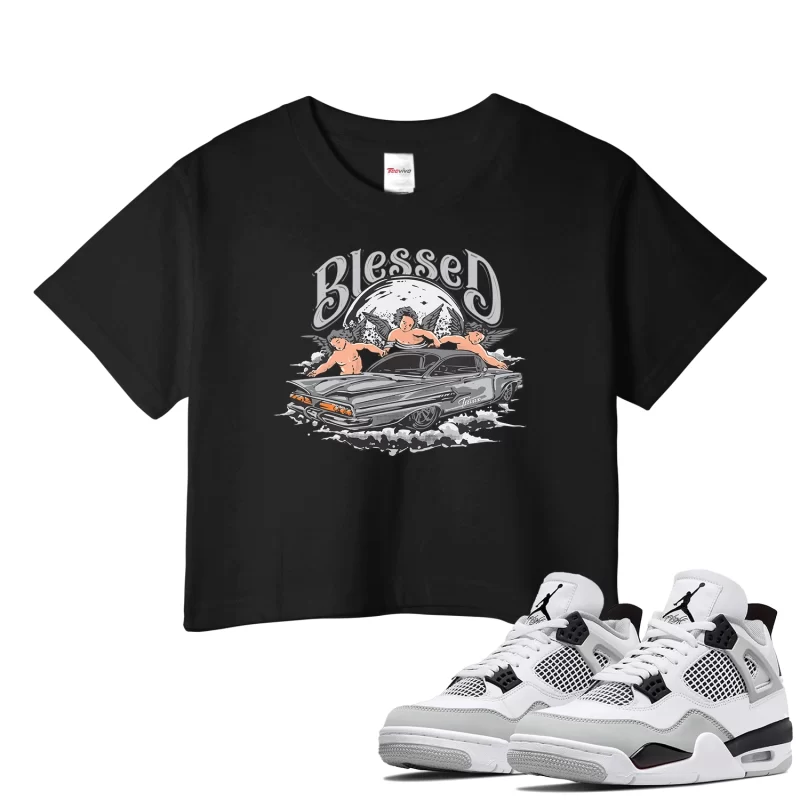 TeeVivo Crop Top Match Air Jordan 4 Retro Military Black Blessed – Air Jordan 4 Crop Top, AJ4 Crop Top