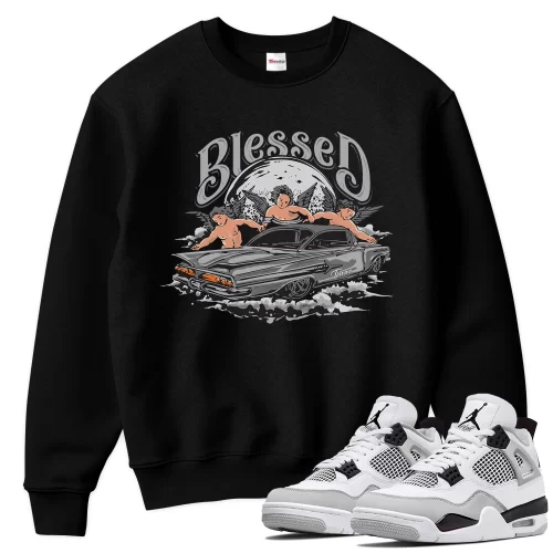 TeeVivo Sweatshirt Match Air Jordan 4 Retro Military Black Blessed – Air Jordan 4 Sweatshirt, AJ4 Sweatshirt