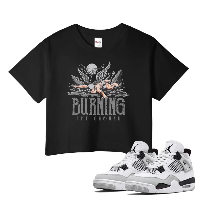 TeeVivo Crop Top Match Air Jordan 4 Retro Military Black Burning the ground – Air Jordan 4 Crop Top, AJ4 Crop Top