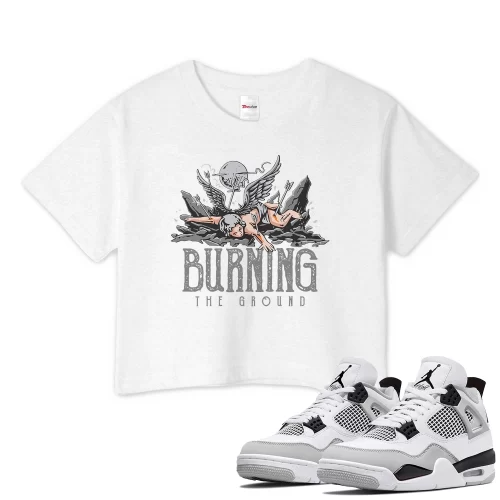 TeeVivo Crop Top Match Air Jordan 4 Retro Military Black Burning the ground – Air Jordan 4 Crop Top, AJ4 Crop Top