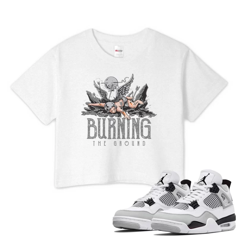 TeeVivo Crop Top Match Air Jordan 4 Retro Military Black Burning the ground – Air Jordan 4 Crop Top, AJ4 Crop Top