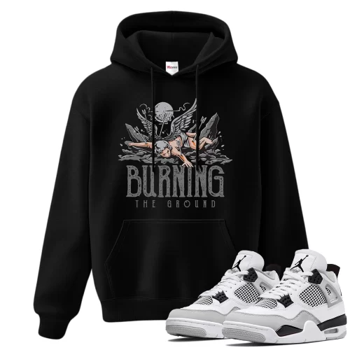 TeeVivo Hoodie Match Air Jordan 4 Retro Military Black Burning the ground – Air Jordan 4 Hoodie, AJ4 Hoodie