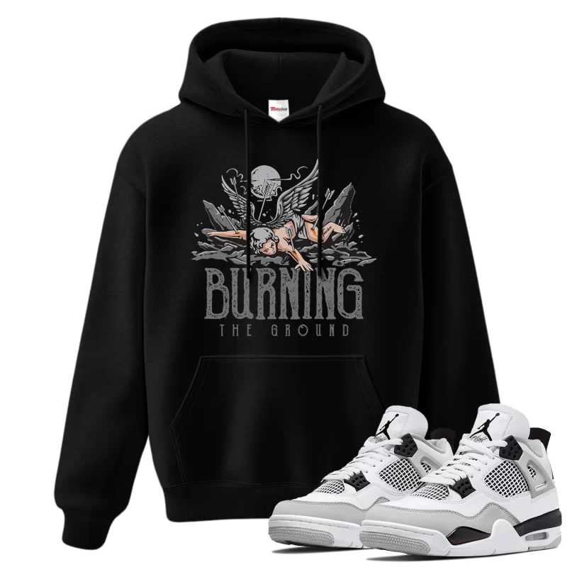TeeVivo Hoodie Match Air Jordan 4 Retro Military Black Burning the ground – Air Jordan 4 Hoodie, AJ4 Hoodie