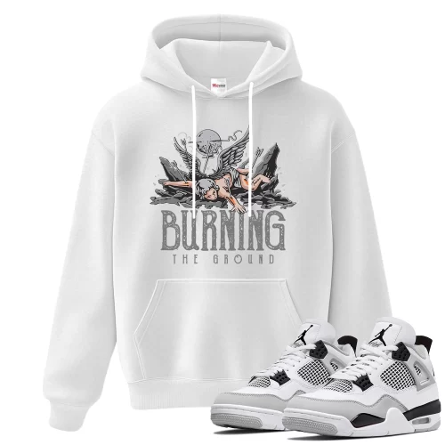 TeeVivo Hoodie Match Air Jordan 4 Retro Military Black Burning the ground – Air Jordan 4 Hoodie, AJ4 Hoodie