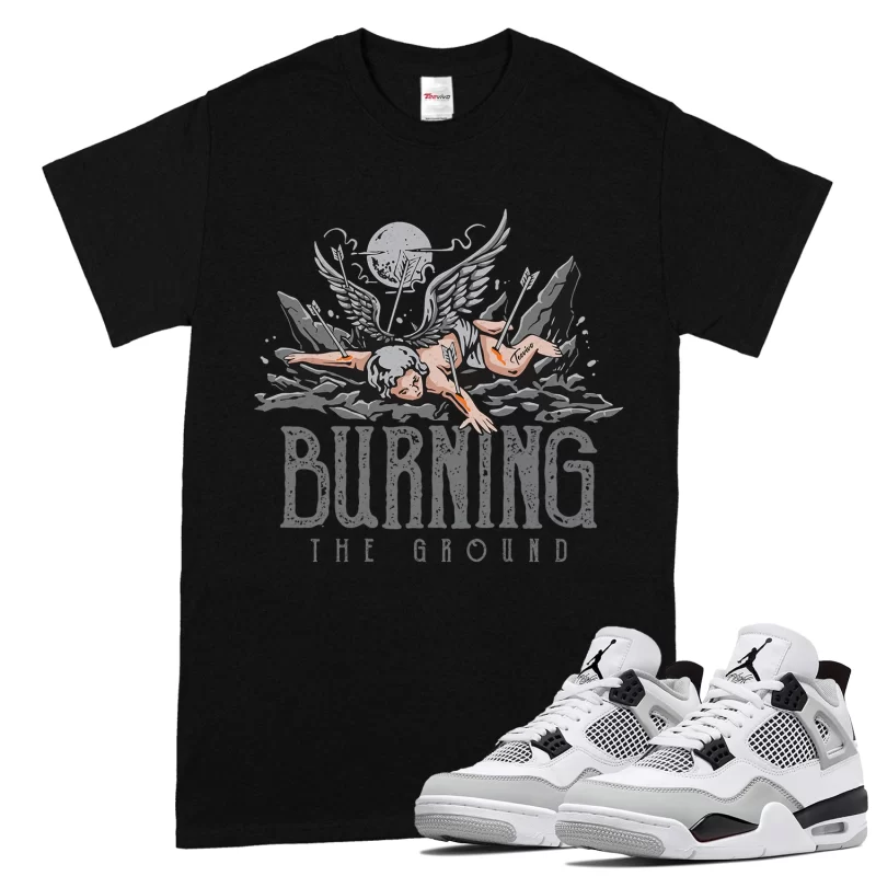 TeeVivo T-Shirt Match Air Jordan 4 Retro Military Black Burning the ground – Air Jordan 4 Shirt, AJ4 Shirt