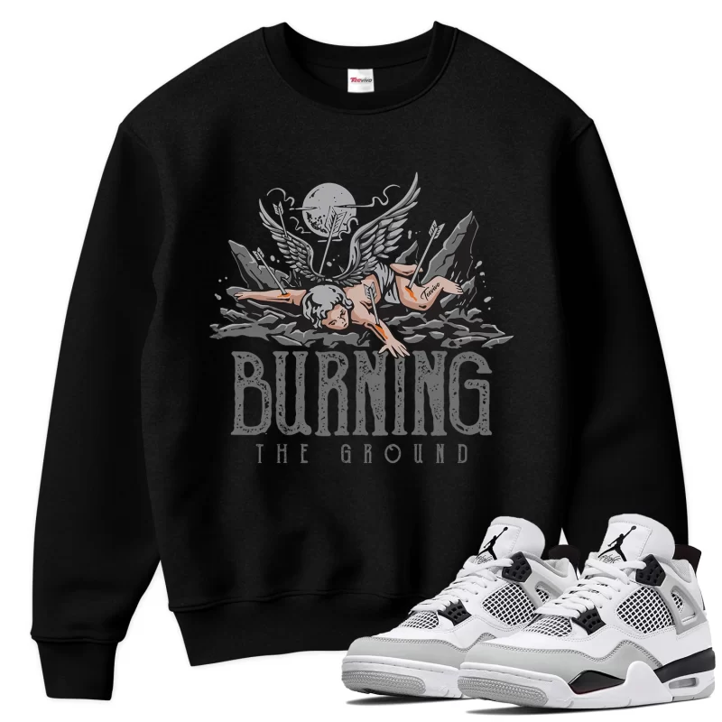 TeeVivo Sweatshirt Match Air Jordan 4 Retro Military Black Burning the ground – Air Jordan 4 Sweatshirt, AJ4 Sweatshirt