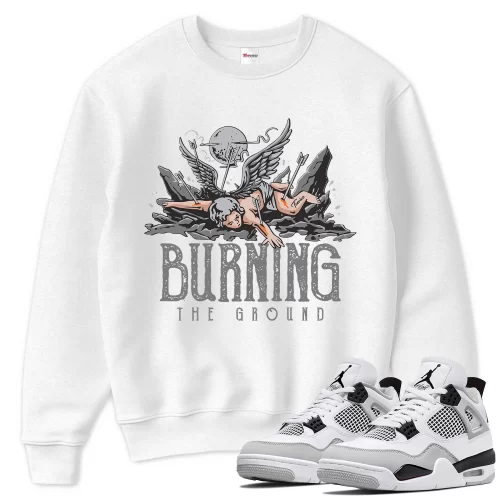 TeeVivo Sweatshirt Match Air Jordan 4 Retro Military Black Burning the ground – Air Jordan 4 Sweatshirt, AJ4 Sweatshirt