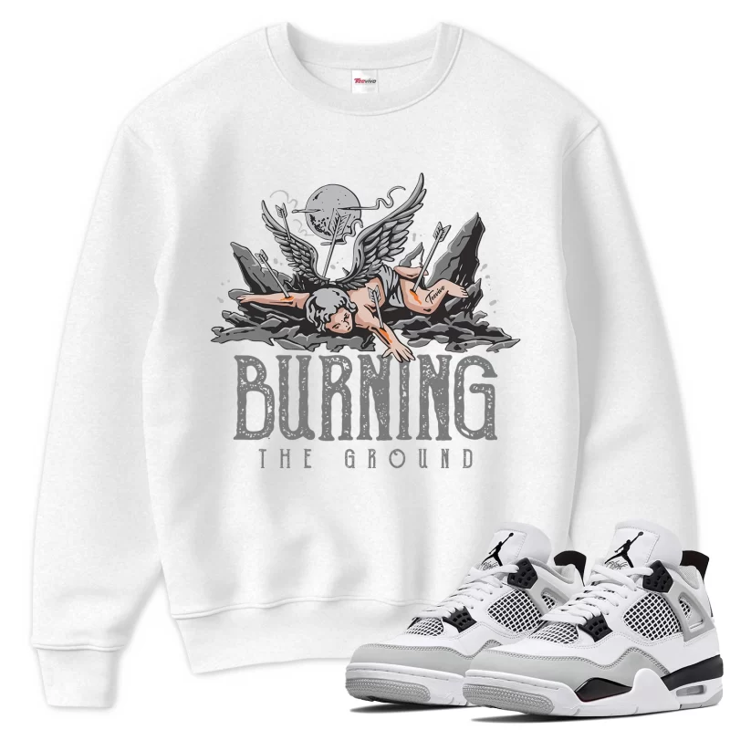 TeeVivo Sweatshirt Match Air Jordan 4 Retro Military Black Burning the ground – Air Jordan 4 Sweatshirt, AJ4 Sweatshirt