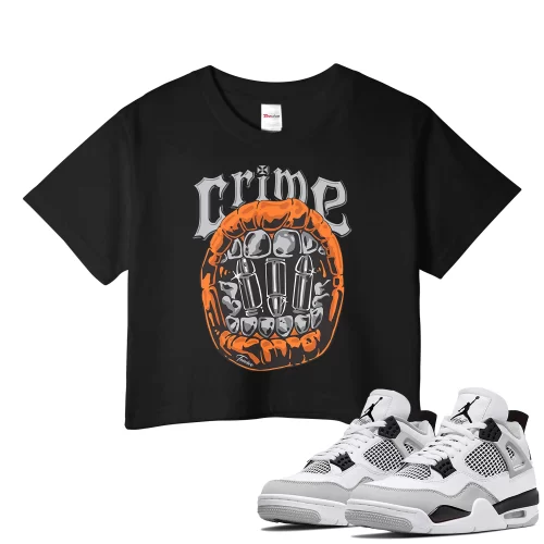 TeeVivo Crop Top Match Air Jordan 4 Retro Military Black Crime – Air Jordan 4 Crop Top, AJ4 Crop Top