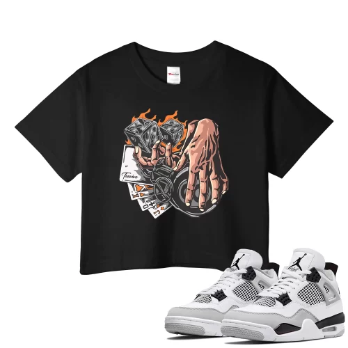 TeeVivo Crop Top Match Air Jordan 4 Retro Military Black Gambling – Air Jordan 4 Crop Top, AJ4 Crop Top