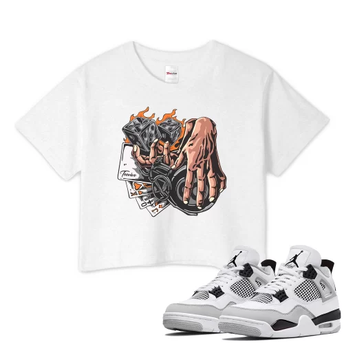 TeeVivo Crop Top Match Air Jordan 4 Retro Military Black Gambling – Air Jordan 4 Crop Top, AJ4 Crop Top