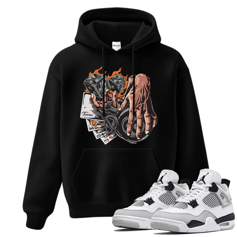 TeeVivo Hoodie Match Air Jordan 4 Retro Military Black Gambling – Air Jordan 4 Hoodie, AJ4 Hoodie