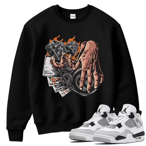 TeeVivo Sweatshirt Match Air Jordan 4 Retro Military Black Gambling – Air Jordan 4 Sweatshirt, AJ4 Sweatshirt