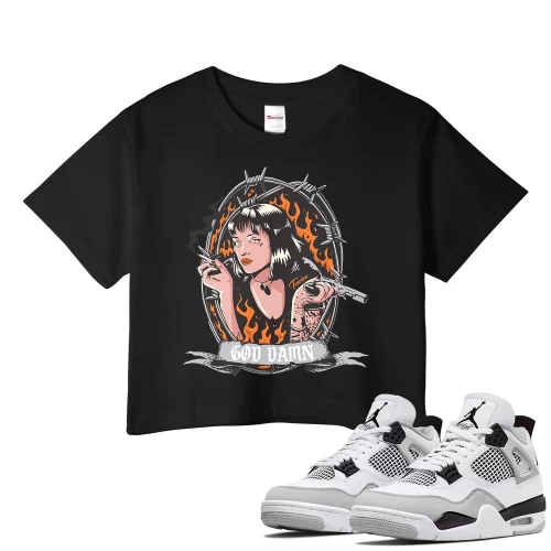 TeeVivo Crop Top Match Air Jordan 4 Retro Military Black God Daaamn – Air Jordan 4 Crop Top, AJ4 Crop Top