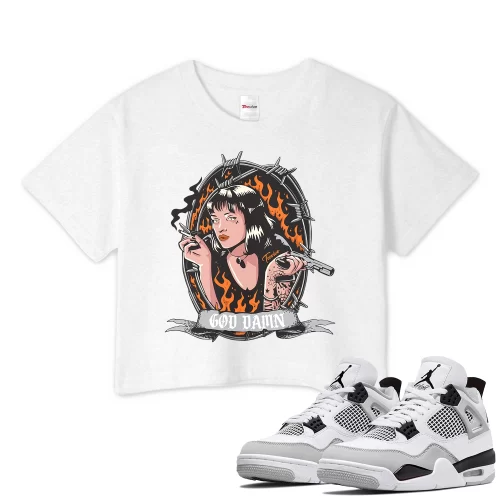 TeeVivo Crop Top Match Air Jordan 4 Retro Military Black God Daaamn – Air Jordan 4 Crop Top, AJ4 Crop Top