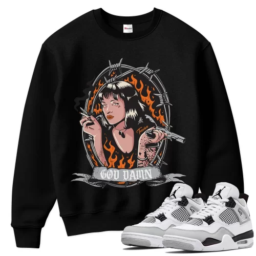 TeeVivo Sweatshirt Match Air Jordan 4 Retro Military Black God Daaamn – Air Jordan 4 Sweatshirt, AJ4 Sweatshirt
