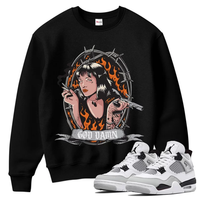 TeeVivo Sweatshirt Match Air Jordan 4 Retro Military Black God Daaamn – Air Jordan 4 Sweatshirt, AJ4 Sweatshirt