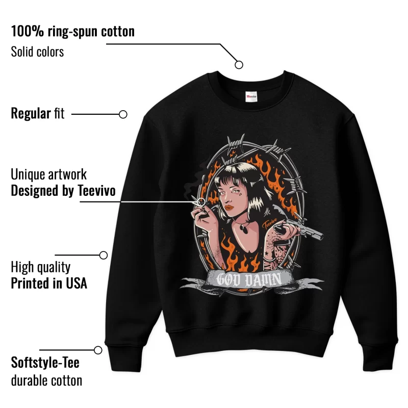 TeeVivo Sweatshirt Match Air Jordan 4 Retro Military Black God Daaamn – Air Jordan 4 Sweatshirt, AJ4 Sweatshirt