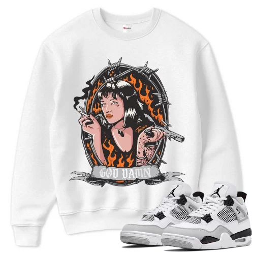 TeeVivo Sweatshirt Match Air Jordan 4 Retro Military Black God Daaamn – Air Jordan 4 Sweatshirt, AJ4 Sweatshirt