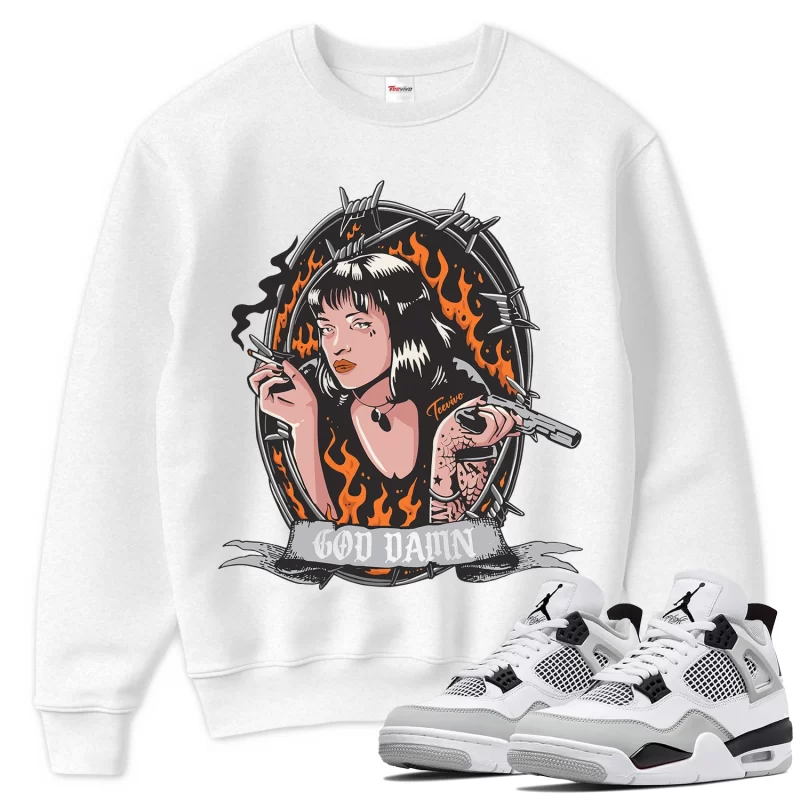TeeVivo Sweatshirt Match Air Jordan 4 Retro Military Black God Daaamn – Air Jordan 4 Sweatshirt, AJ4 Sweatshirt