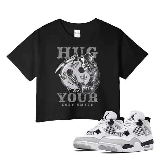 TeeVivo Crop Top Match Air Jordan 4 Retro Military Black Hug your lost smile – Air Jordan 4 Crop Top, AJ4 Crop Top