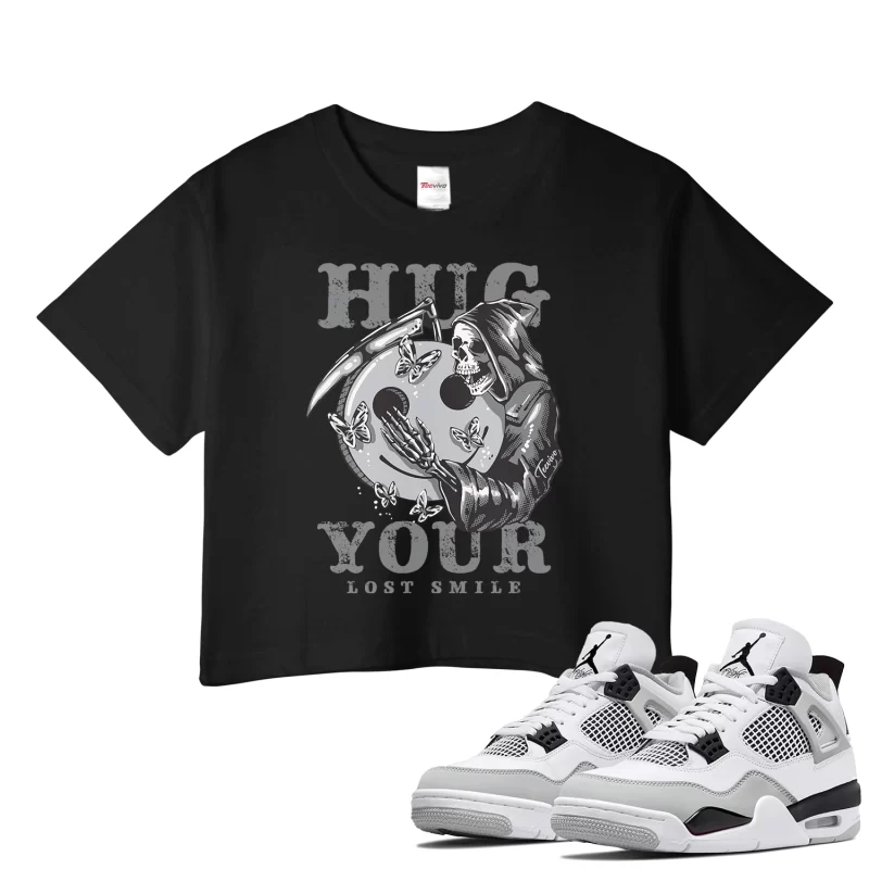 TeeVivo Crop Top Match Air Jordan 4 Retro Military Black Hug your lost smile – Air Jordan 4 Crop Top, AJ4 Crop Top