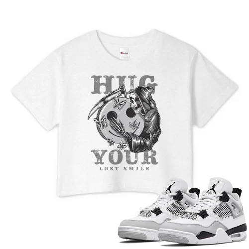 TeeVivo Crop Top Match Air Jordan 4 Retro Military Black Hug your lost smile – Air Jordan 4 Crop Top, AJ4 Crop Top