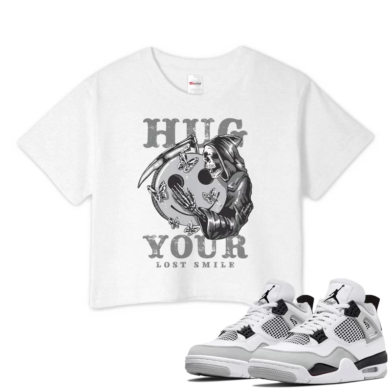TeeVivo Crop Top Match Air Jordan 4 Retro Military Black Hug your lost smile – Air Jordan 4 Crop Top, AJ4 Crop Top