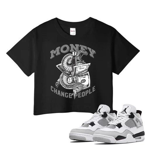 TeeVivo Crop Top Match Air Jordan 4 Retro Military Black Money change people – Air Jordan 4 Crop Top, AJ4 Crop Top