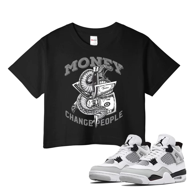TeeVivo Crop Top Match Air Jordan 4 Retro Military Black Money change people – Air Jordan 4 Crop Top, AJ4 Crop Top