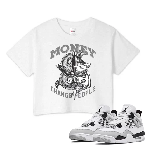 TeeVivo Crop Top Match Air Jordan 4 Retro Military Black Money change people – Air Jordan 4 Crop Top, AJ4 Crop Top