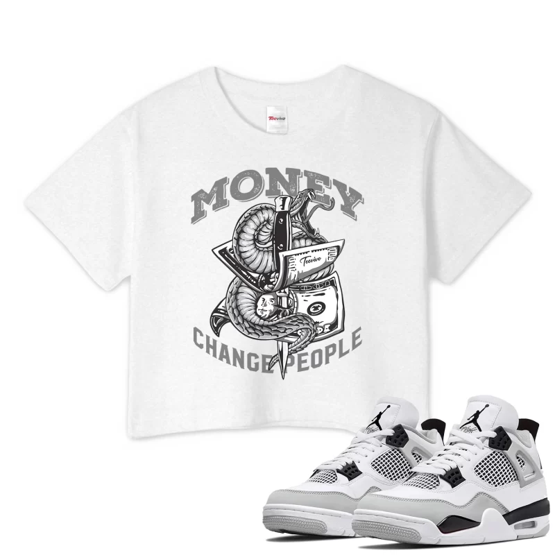 TeeVivo Crop Top Match Air Jordan 4 Retro Military Black Money change people – Air Jordan 4 Crop Top, AJ4 Crop Top