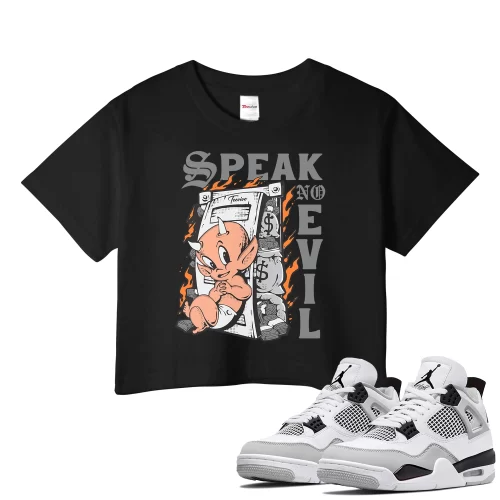 TeeVivo Crop Top Match Air Jordan 4 Retro Military Black Speak no evil – Air Jordan 4 Crop Top, AJ4 Crop Top