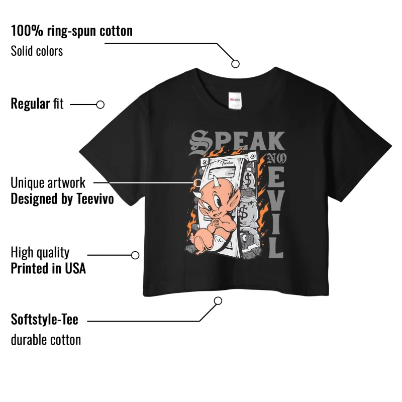 TeeVivo Crop Top Match Air Jordan 4 Retro Military Black Speak no evil – Air Jordan 4 Crop Top, AJ4 Crop Top