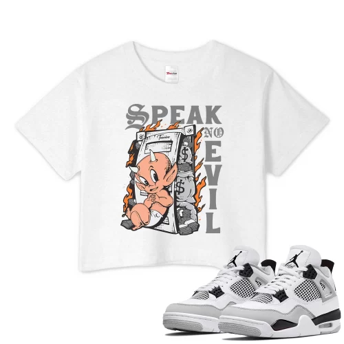 TeeVivo Crop Top Match Air Jordan 4 Retro Military Black Speak no evil – Air Jordan 4 Crop Top, AJ4 Crop Top
