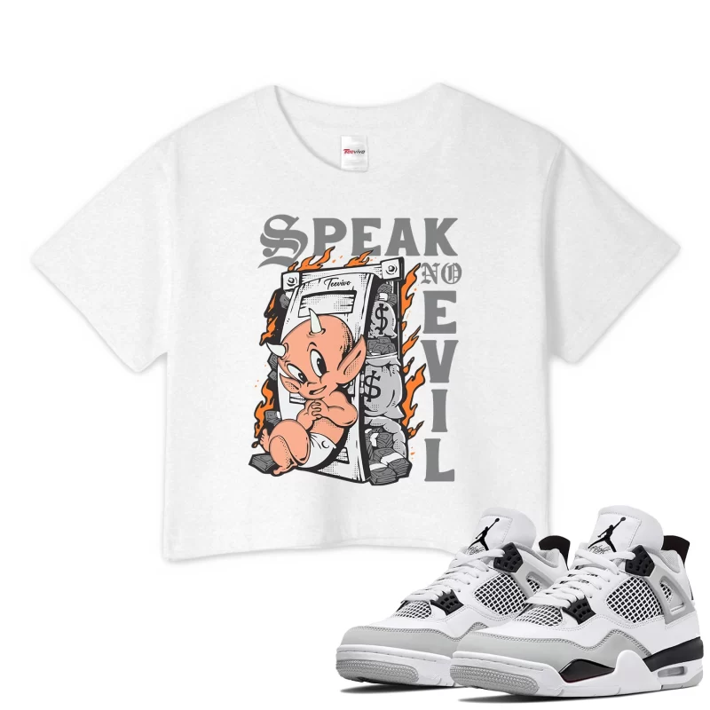 TeeVivo Crop Top Match Air Jordan 4 Retro Military Black Speak no evil – Air Jordan 4 Crop Top, AJ4 Crop Top