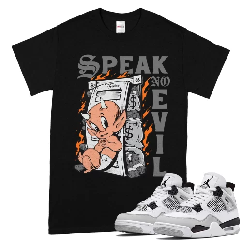 TeeVivo T-Shirt Match Air Jordan 4 Retro Military Black Speak no evil – Air Jordan 4 Shirt, AJ4 Shirt