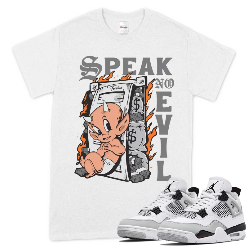 TeeVivo T-Shirt Match Air Jordan 4 Retro Military Black Speak no evil – Air Jordan 4 Shirt, AJ4 Shirt