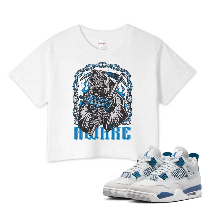 TeeVivo Crop Top Match Air Jordan 4 Retro Military Blue Awake – Air Jordan 4 Crop Top, AJ4 Crop Top