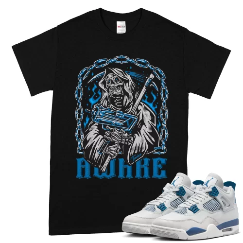 TeeVivo T-Shirt Match Air Jordan 4 Retro Military Blue Awake – Air Jordan 4 Shirt, AJ4 Shirt