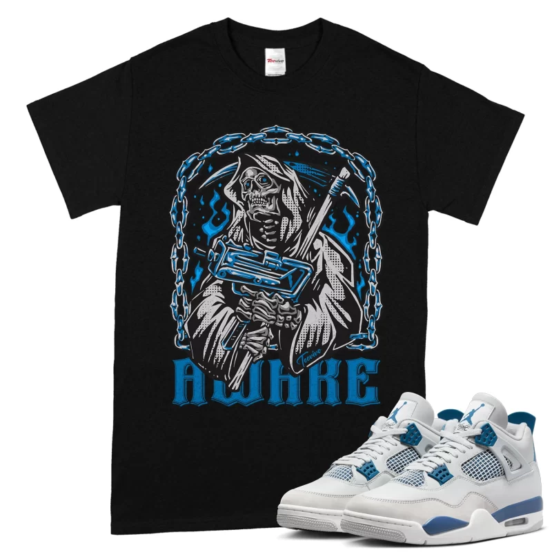 TeeVivo T-Shirt Match Air Jordan 4 Retro Military Blue Awake – Air Jordan 4 Shirt, AJ4 Shirt