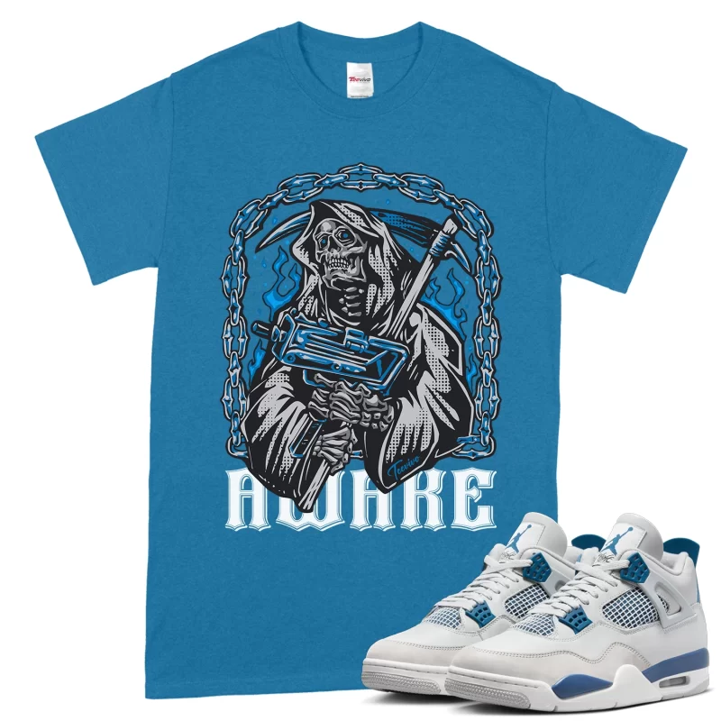 TeeVivo T-Shirt Match Air Jordan 4 Retro Military Blue Awake – Air Jordan 4 Shirt, AJ4 Shirt